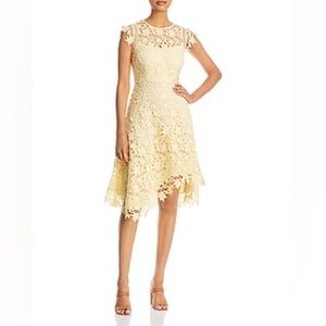 NWT Eliza J Yellow Lace Asymmetrical Cocktail Dress